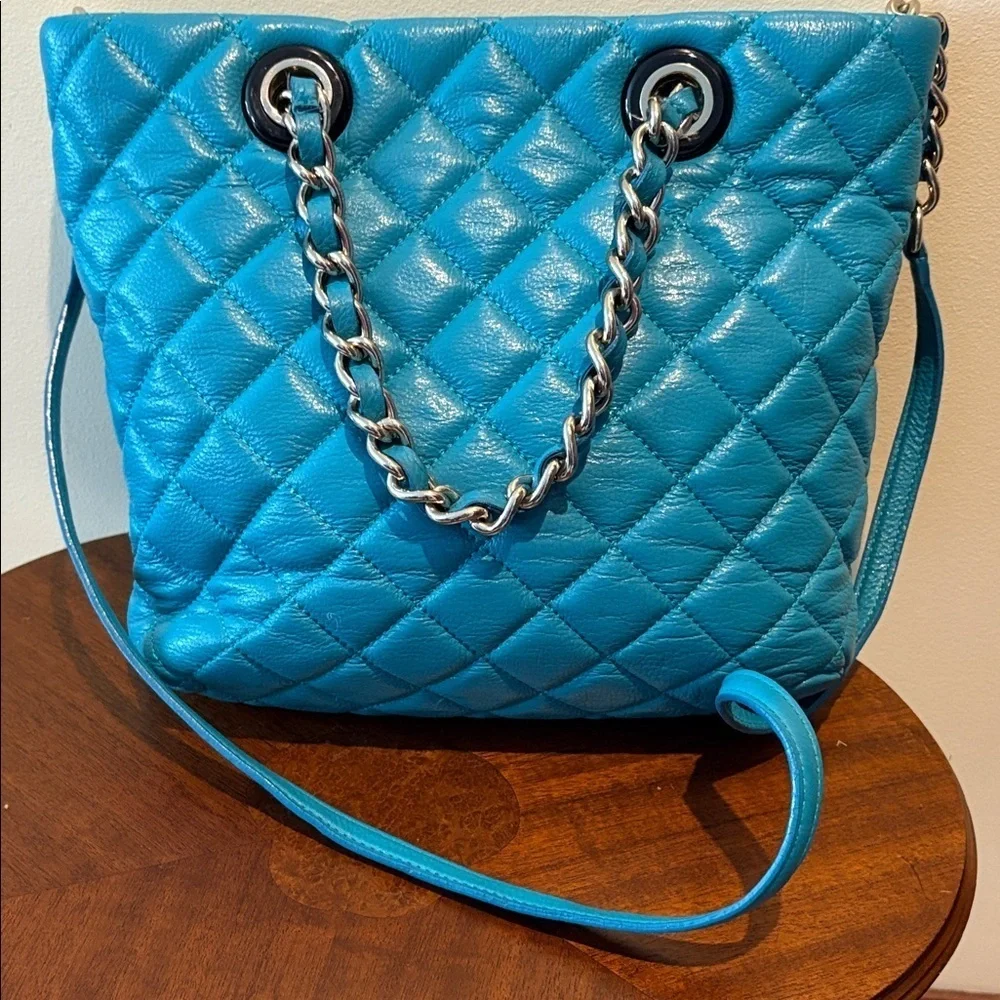 Kate Spade  satchel Crossbody bag Quilted leather Turquoise braided Chain Strap